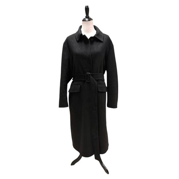 W ANDERSON X UNIQLO Wool Trench Double Face Belted Coat Black EUC Size XL - Picture 2 of 8